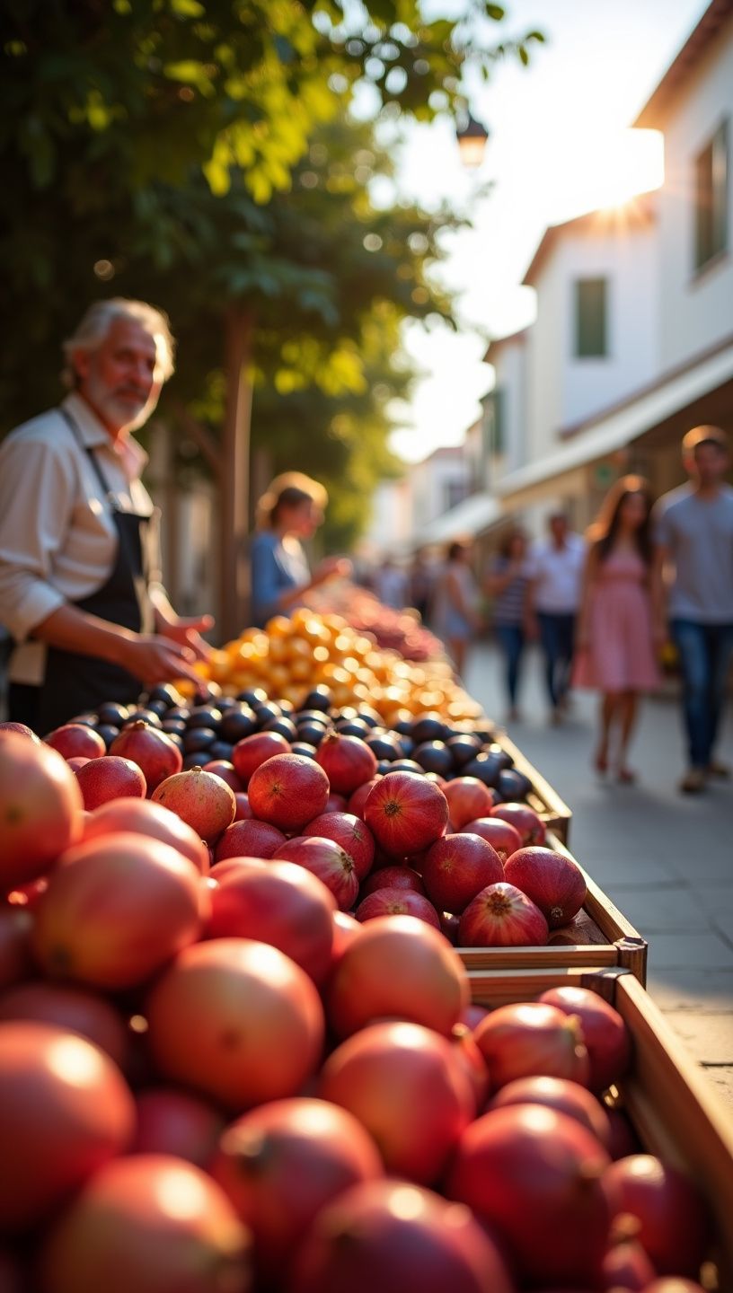 Μια πιατέλα με σύκα, ρόδια και φυσικούς καρπούς της Μεσογείου.